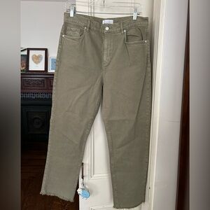LOFT Frayed High Rise Straight Crop Jeans in Soft Moss
